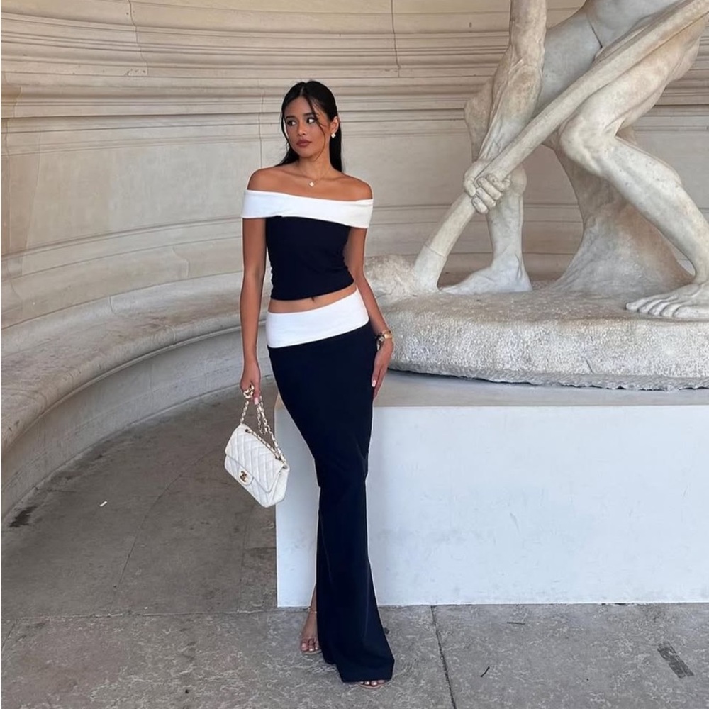 Black and White Off-Shoulder Two-Piece Set